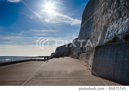 Undercliff Walk seafront route along protected white chalk cliffs near Brighton East Sussex South East England 80875745