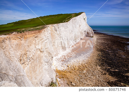 Seven Sisters white chalk cliffs near .Seaford East Sussex Southern England UK 80875746