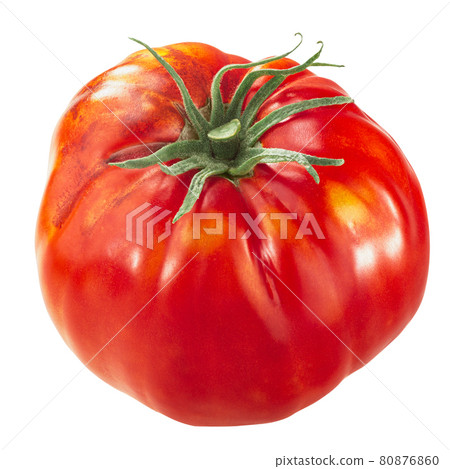 Large heirloom tomato (Solanum lycopersicum fruit), Rim or Rome variety Large heirloom tomato (Solanum lycopersicum fruit), Rim or Rome variety 80876860