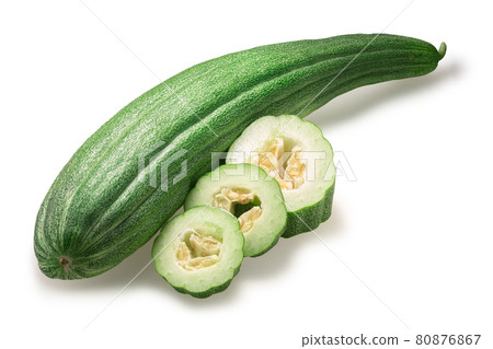 Armenian striped  cucumber (Cucumis melo var. flexuosus pepo fruit) isolated 80876867