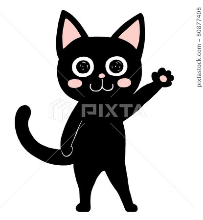 Illustration of a two-legged black cat with one hand raised Illustration of a two-legged black cat with one hand raised 80877408