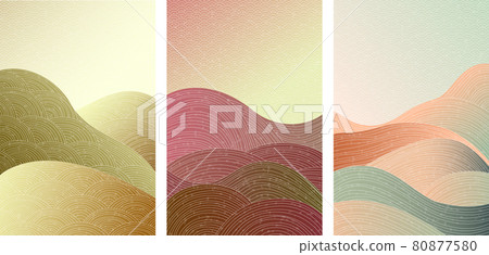 Japanese background with line wave pattern vector. Art landscape background with gold texture vector. 80877580