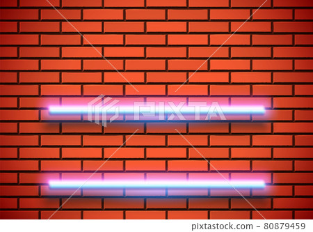 Neon frame with shelves on the red brick wall.... - Stock Illustration ...