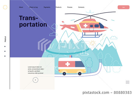 Medical transportation - medical insurance web template. Flat vector 80880383
