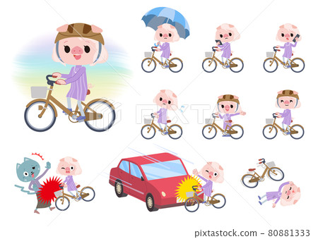 Set of pig girls riding a city cycle 80881333