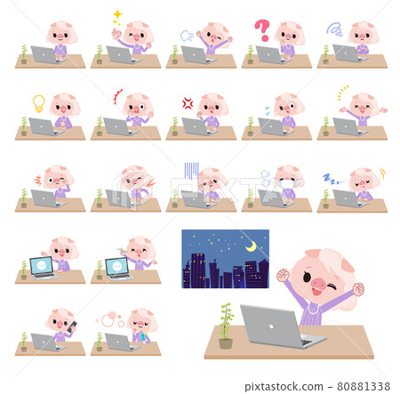 Pig girl set on desk work Pig girl set on desk work 80881338