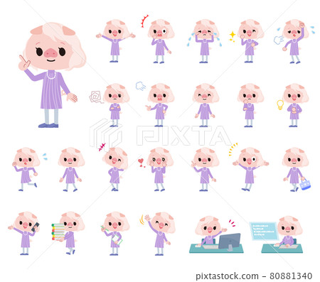 A set of pig girls with various emotional expressions A set of pig girls with various emotional expressions 80881340
