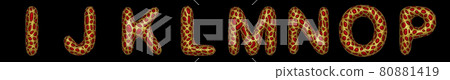 Letter set I, J, K, L, M, N, O, P made of realistic 3d render golden shining metallic. 80881419