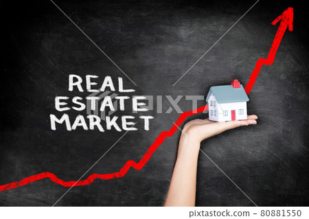 Real estate housing market bubble inflation. Red arrow on chart graph showing increase of price of houses in Canada, UK, USA, Australia. Borrowing purchase power and increasing household debt. Real estate housing market bubble inflation. Red arrow on chart graph showing increase of price of houses in Canada, UK, USA, Australia. Borrowing purchase power and increasing household debt. 80881550
