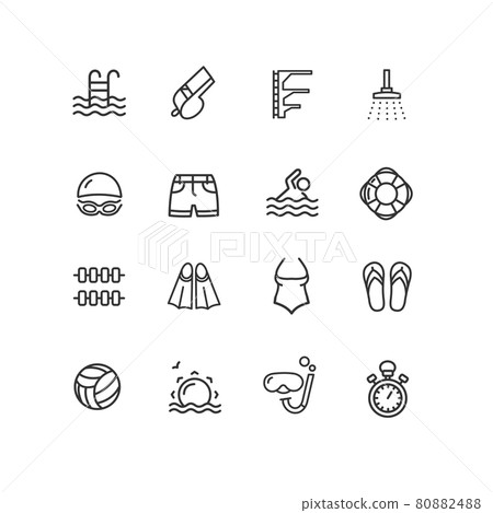 Pool Sign Black Thin Line Icon Set. Vector - Stock Illustration ...