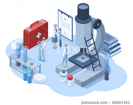 Isometric medical pharmaceutical research 3d laboratory. Science chemical laboratory scientists characters vector illustration. Genetic research and pharmaceutical developing 80883362