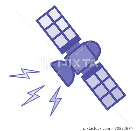 Illustration of an artificial satellite transmitting and receiving communication radio waves 80883674