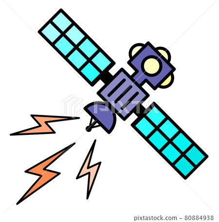 Illustration of an artificial satellite that transmits and receives radio waves 80884938