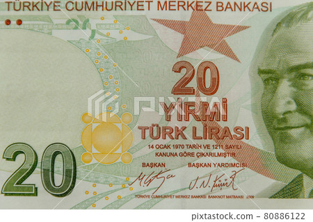 Macro shot of the twenty turkish lira banknote 80886122