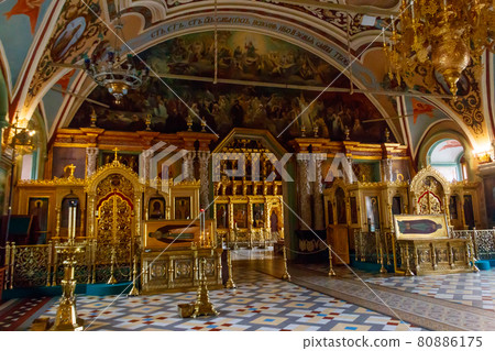 Interior of St. Sergius refectory church of Trinity Lavra of St. Sergius in Sergiev Posad, Russia Interior of St. Sergius refectory church of Trinity Lavra of St. Sergius in Sergiev Posad, Russia 80886175