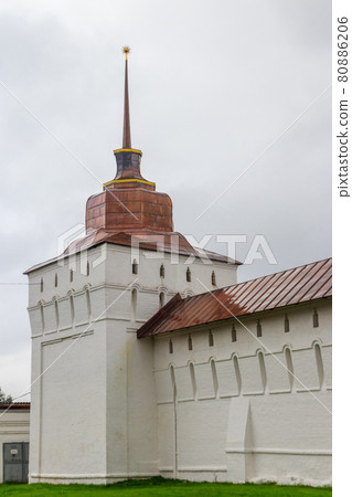 Tower and wall in Vvedensky Tolga convent in Yaroslavl, Russia Tower and wall in Vvedensky Tolga convent in Yaroslavl, Russia 80886206