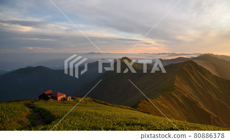Summer dusk, Tanigawa mountain range and shoulder hut Summer dusk, Tanigawa mountain range and shoulder hut 80886378