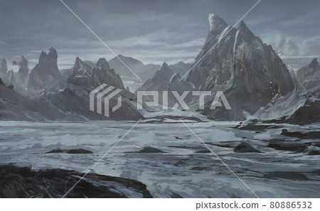 Illustration of frozen soil that freezes in the dark [Landscape] 80886532