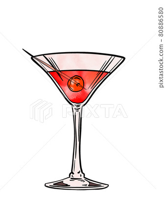 Illustration digital drawing cocktail in glasses of different shapes and on white isolated Illustration digital drawing cocktail in glasses of different shapes and on white isolated 80886580