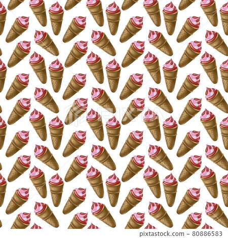 Illustration digital drawing ice cream seamless pattern of different shapes and colors on a white 80886583