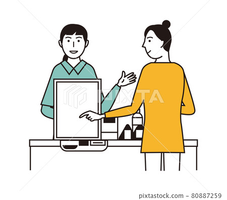 A woman touching the screen at a convenience store cashier 80887259