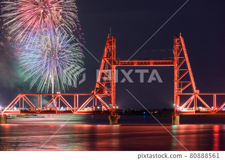 Chikugo River Noboru Bridge and fireworks Chikugo River Noboru Bridge and fireworks 80888561
