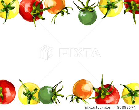 彩色小番茄插圖，帶有厚水彩、頂部和底部框架 80888574