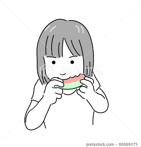 A girl who eats a watermelon 80889375