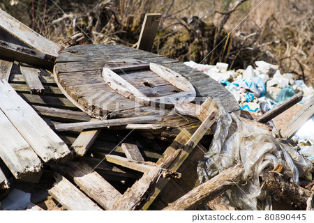 Pile of garbage dump in the forest, nature environment problems. Global earth pollution. Pile of garbage dump in the forest, nature environment problems. Global earth pollution. 80890445
