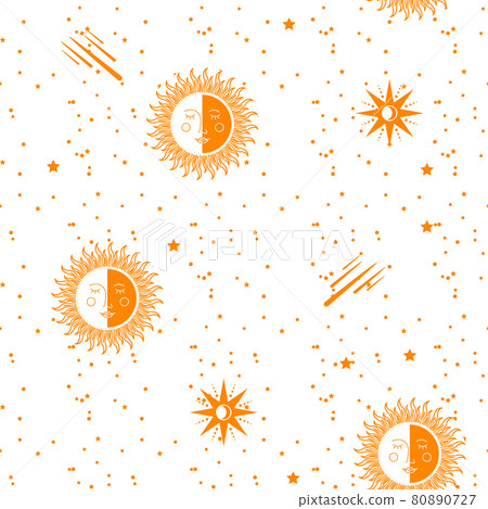 Moon, Sun and Stars. Seamless background. Moon, Sun and Stars. Seamless background. 80890727