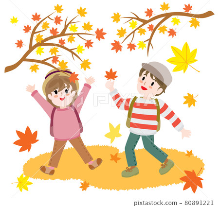 Illustration of children hunting for autumn leaves 80891221