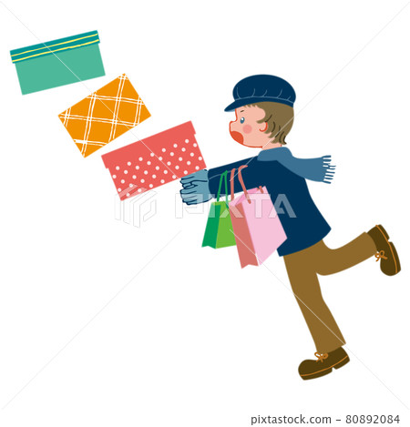 拿著盒子或紙袋快要摔倒的孩子的側面 80892084