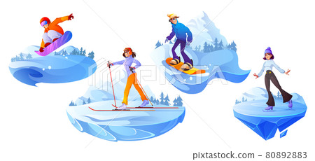 People engage winter sport active recreation set People engage winter sport active recreation set 80892883