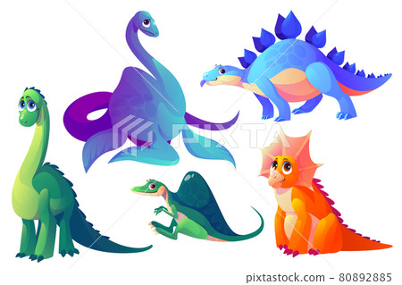 Vector cartoon dinosaurs, fossil animals Vector cartoon dinosaurs, fossil animals 80892885