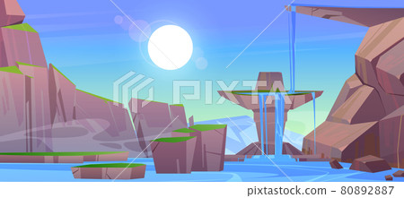 Mountain landscape with waterfall, rocks 80892887