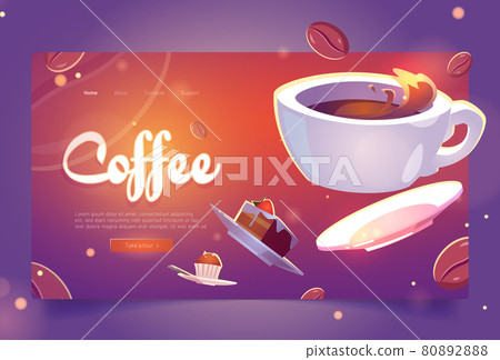 Coffee cartoon landing page white cup of hot drink Coffee cartoon landing page white cup of hot drink 80892888