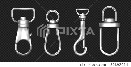 Realistic set of metal carabiners, lobster clasps Realistic set of metal carabiners, lobster clasps 80892914