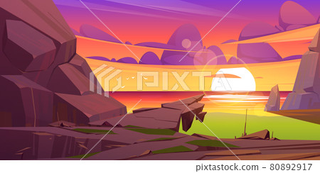 Sunset landscape with sea and mountains Sunset landscape with sea and mountains 80892917