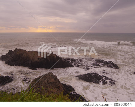 Gyeongju-si. Namyang-myeon. Columnar joints. Beach. Waves. Sunrise Gyeongju-si. Namyang-myeon. Columnar joints. Beach. Waves. Sunrise 80893044