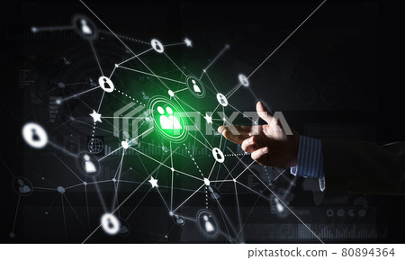 Creating modern wireless technologies as means of communucation and networking on dark background Creating modern wireless technologies as means of communucation and networking on dark background 80894364