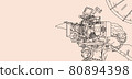 Video production and camera set up for movie shooting. Behind the scenes of filming online video production with professional 8k camera equipment and film crew team. Hand drawing style. illustrations. 80894398