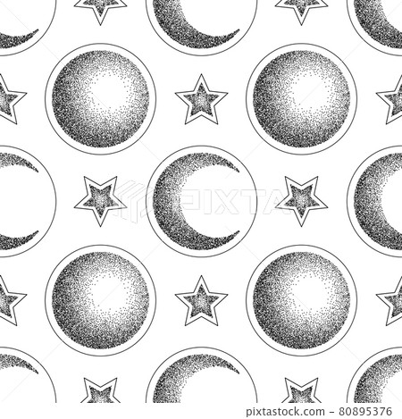 Moon, half moon and star seamless pattern 80895376
