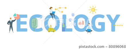 Ecology. Concept with keyword, people and icons. Flat vector illustration. Isolated on white. 80896068