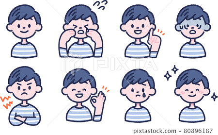 Illustration set of boys with various facial expressions and poses such as emotions 80896187
