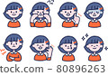 具有各種面部表情和姿勢（如情緒）的女孩插圖集 80896263
