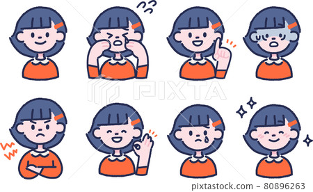 Illustration set of girls with various facial expressions and poses such as emotions Illustration set of girls with various facial expressions and poses such as emotions 80896263