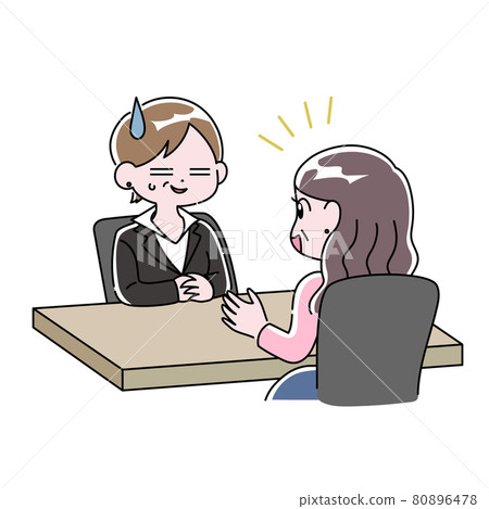 在婚介所談婚戀條件的中年婦女與驚異又大笑的婚介所工作人員 在婚介所談婚戀條件的中年婦女與驚異又大笑的婚介所工作人員 80896478