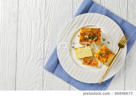 potato kugel, casserole of grated potato, top view potato kugel, casserole of grated potato, top view 80896673