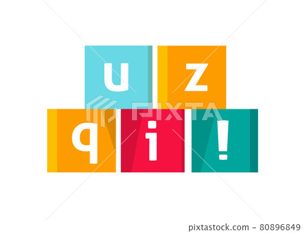 Quiz logo icon vector text in cubes game symbol flat cartoon illustration, competition or interview logotype, poll or questionnaire modern creative sign 80896849