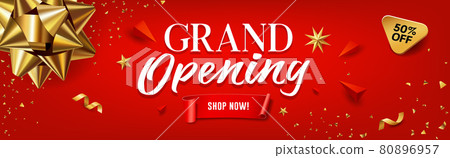 Grand opening sale gold ribbon banner red background 80896957